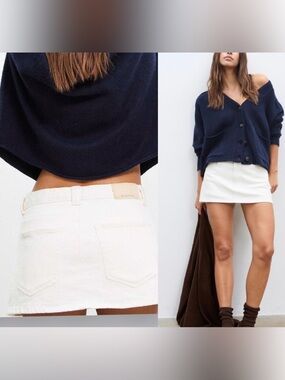Stradivarius D62 denim skort white Mini Jean Skirt Size 4